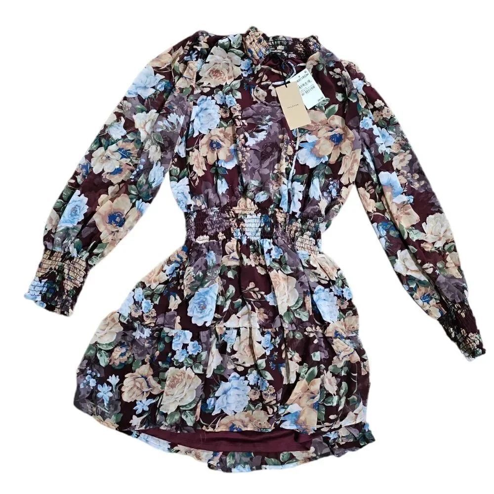 Women's Floral Long Sleeves Mini Dress Small‎